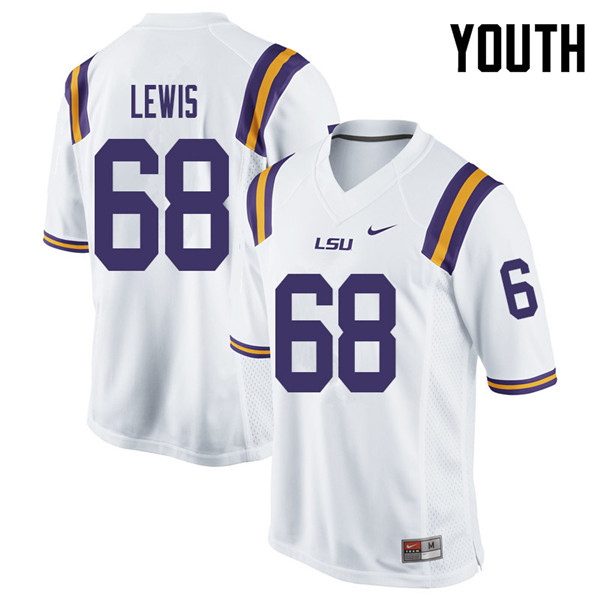 Youth #68 Damien Lewis LSU Tigers College Football Jerseys Sale-White